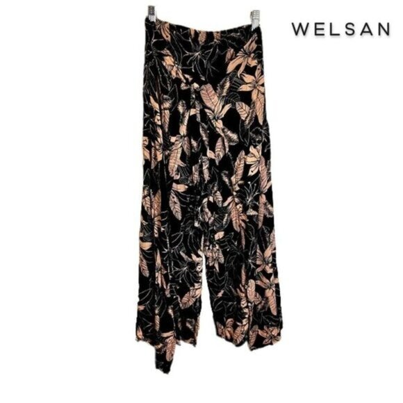 Welsan Women Casual High Waist Wrap Pants Palazzo Split Belted Wide Leg trousers - Picture 1 of 8